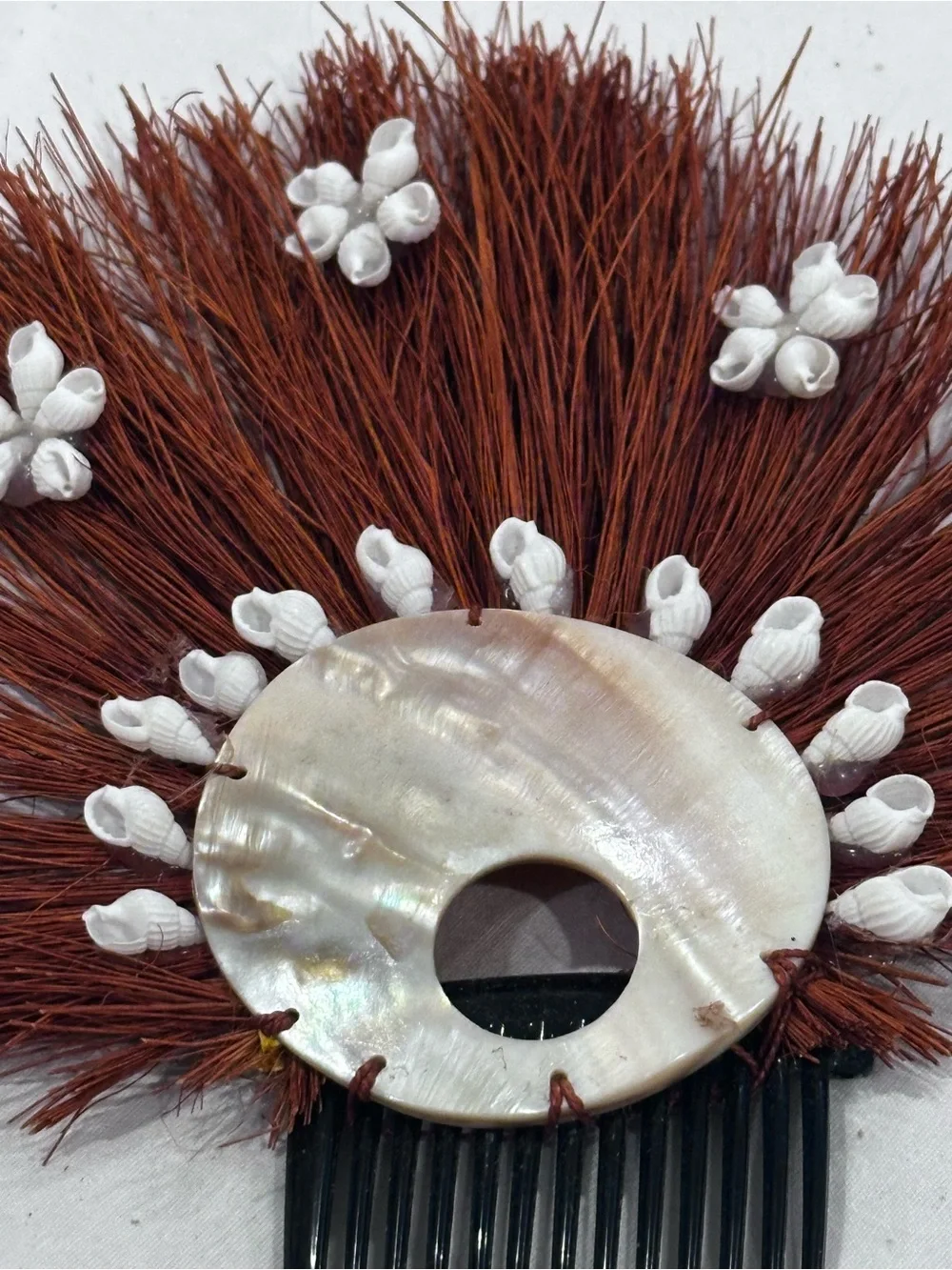 Ceremonial Shell & Straw Fan Hair Piece Tribal Honored